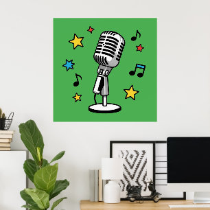 Affiche Musique de microphone vintage Notes de musique rét