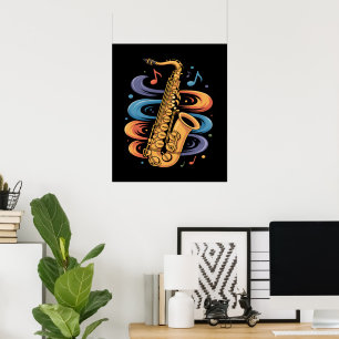 Affiche Musique de saxophone colorée Flux Instrument de ja