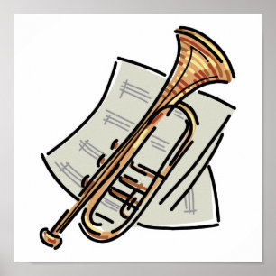 Affiche musique de trompette et de feuille