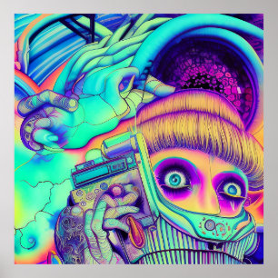 Affiche musique de vague, paysage surréaliste des années 8