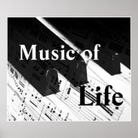 Musique de vie : Piano Keys & Notes B&W Imprimer