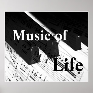 Affiche Musique de vie : Piano Keys & Notes B&W Imprimer