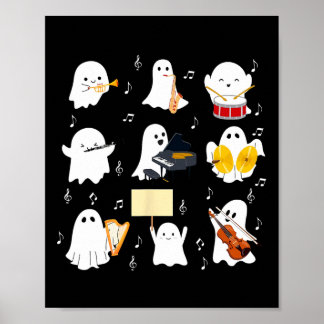 Affiche Musique d'Halloween Fantôme Jouant des Instruments