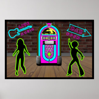 Affiche Musique en direct dans un bar avec jukebox