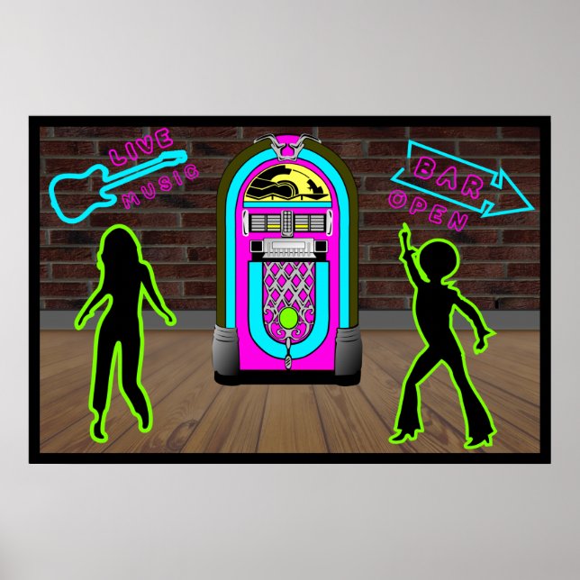 Affiche Musique en direct dans un bar avec jukebox (Devant)