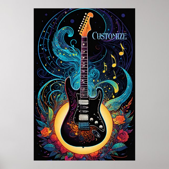 Affiche Musique Et Guitare Électrique Rose (Devant)