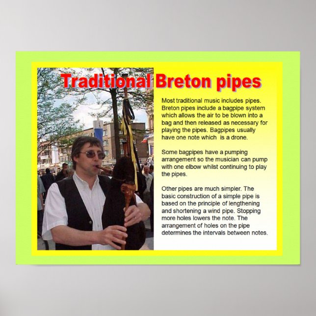 Affiche Musique, instruments, pipes bretonnes traditionnel (Devant)