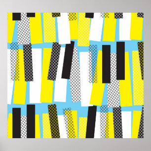 Affiche Musique jazz, motif géométrique bleu jaune.