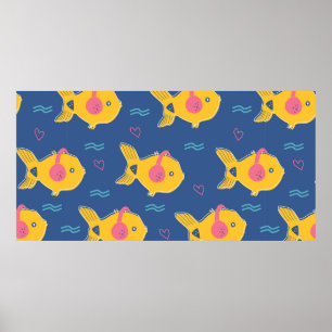 Affiche Musique poissons dessin animé vintage sans couture