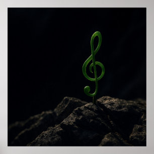 Affiche Musique si la vie - Treble Clef Plante sur un Rock