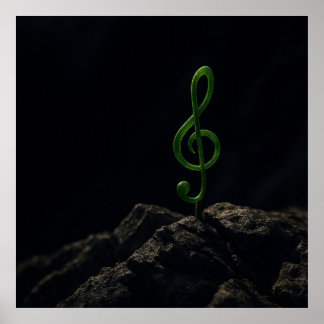 Affiche Musique si la vie - Treble Clef Plante sur un Rock