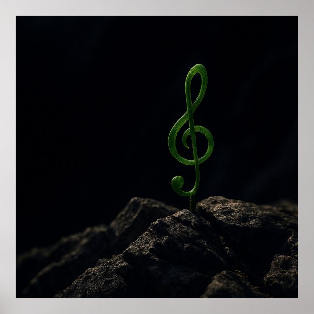 Affiche Musique si la vie - Treble Clef Plante sur un Rock (Devant)
