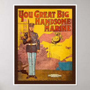 Affiche MUSIQUE vintage DES ANNÉES 1920 "MARINES"