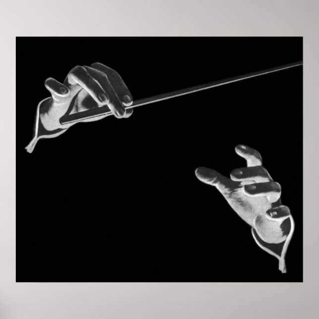 Affiche Musique vintage, mains du chef avec un Baton (Devant)