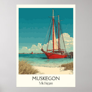 Affiche Muskegon Michigan Vintage Lakefront Sail Art