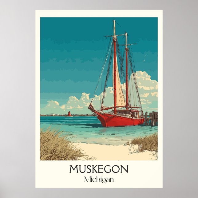 Affiche Muskegon Michigan Vintage Lakefront Sail Art (Devant)