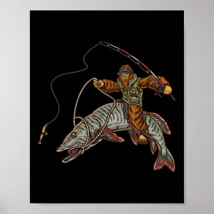 Affiche Muskie Fishing Tigre Musky Chasse Pêcheur Bigfoot