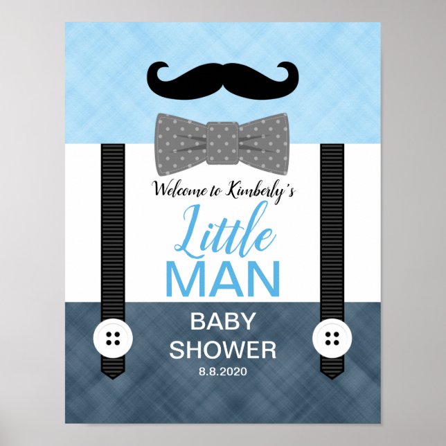 Affiche Mustache bleu marine bébé garçon douche signe de b (Devant)