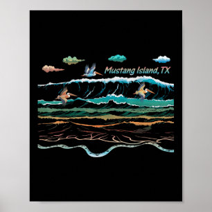Affiche Mustang Island Texas Colorful Cravate coloré Plage