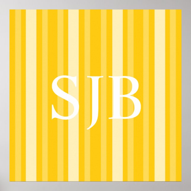 Affiche Mustard Victorian Lady Stripe avec Monogramme (Devant)