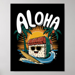Affiche Musubi Surfeur Surfant Nourriture Hawaïenne Hawaii