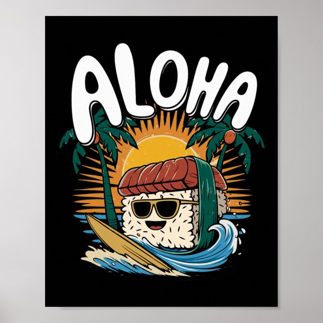 Affiche Musubi Surfeur Surfant Nourriture Hawaïenne Hawaii (Devant)