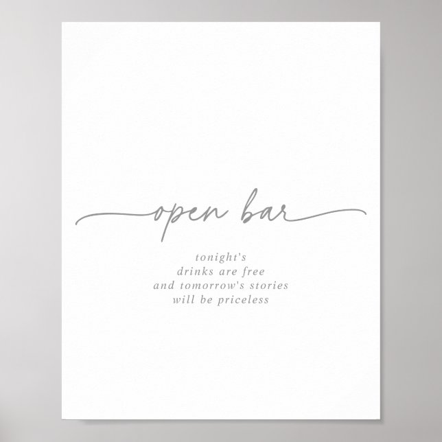 Affiche Muted Gray Simple Minimalist Wedding Open Bar Sign (Devant)