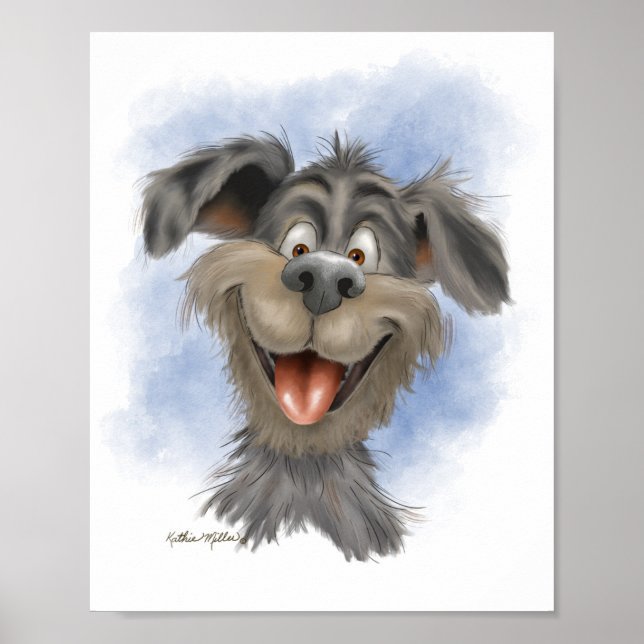 Affiche Mutt à la grimace heureuse – Dessin animé de chien (Devant)