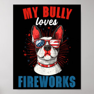 Affiche My Bully aime le feu d'artifice 4 juillet chien pa