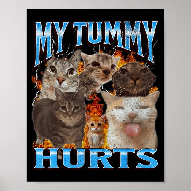 Affiche My Tummy Hurts Funny Cat Meme Bootleg Graphic  (Devant)