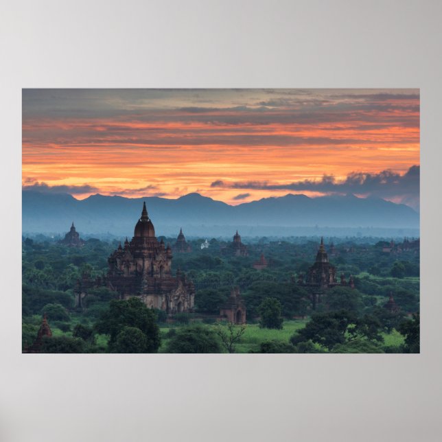 Affiche Myanmar, lever de soleil à Bagan (Devant)