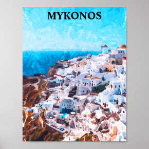 Affiche Mykonos Grèce aquarelle peinture