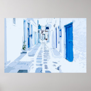 Affiche Mykonos Grèce aquarelle peinture numérique