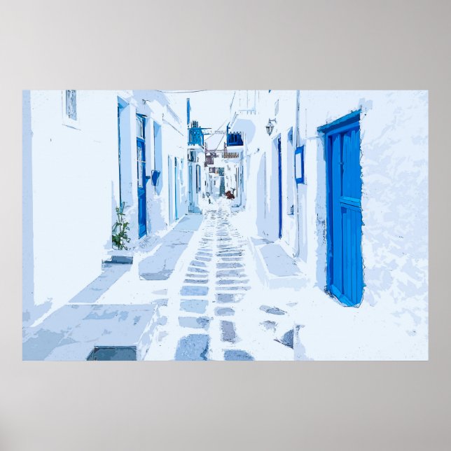 Affiche Mykonos Grèce aquarelle peinture numérique (Devant)