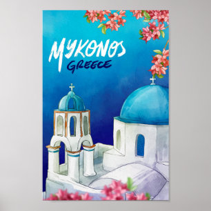Affiche Mykonos Grèce Art Aquarelle Illustration de voyage
