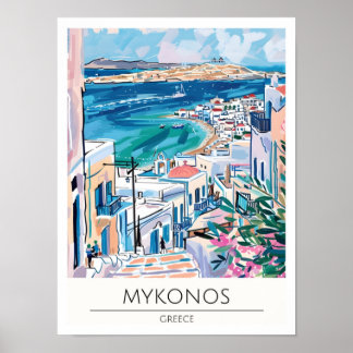 Affiche Mykonos Grèce Illustration d'Art Vintage Voyage