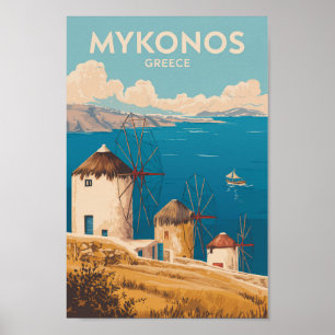 Affiche Mykonos Grèce Illustration Voyage Art Vintage
