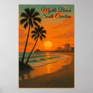 Affiche Myrtle Beach, Caroline du Sud Tourisme Rétro Voyag