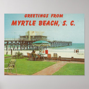 Affiche Myrtle Beach, carte postale SC des années 60