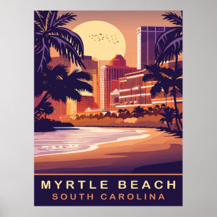 Affiche Myrtle Beach, coucher du soleil, Caroline du Sud, 