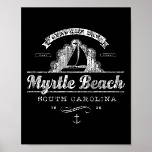 Affiche Myrtle Beach Sc Sailboat Vintage Nautical Tee
