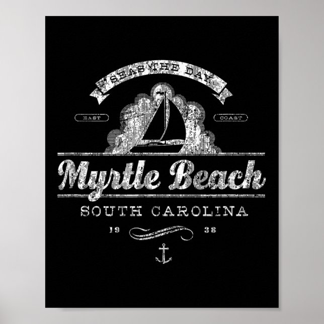 Affiche Myrtle Beach Sc Sailboat Vintage Nautical Tee (Devant)