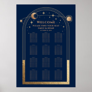 Affiche Mysic Blue Gold Sun Moon Stars Mariage