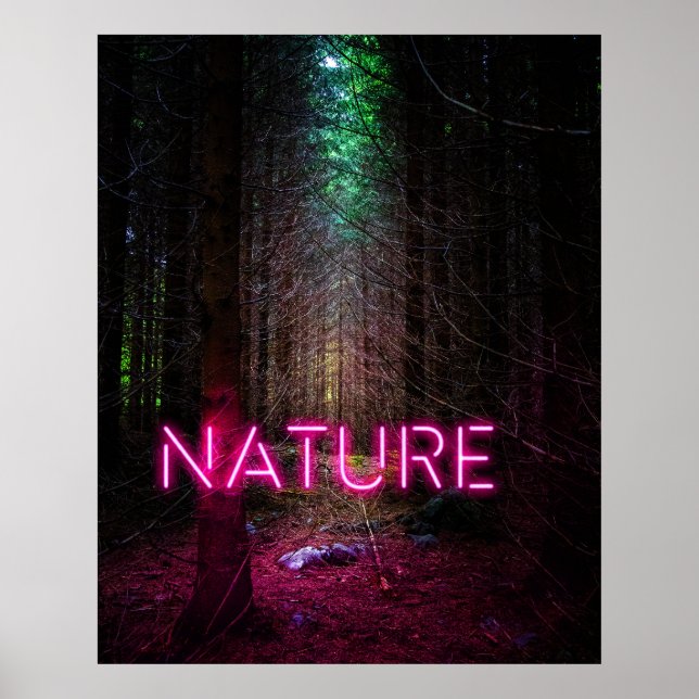 Affiche Mystérieuse forêt d'épinette nature néon magenta (Devant)