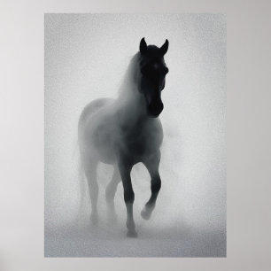 Affiche Mystérieux Cheval Noir émergeant du Mist