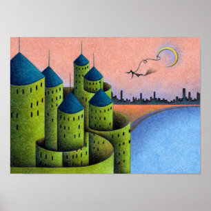Affiche Mystérieux vieux château au bord du lac.