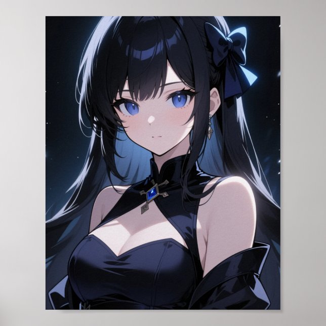 Affiche  Mysterious anime girl with blue eyes (Devant)
