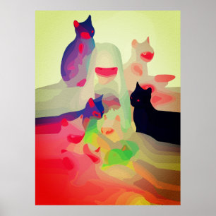 Affiche Mystic Cats & Spirits - Vibrant Abstrait Anime Art