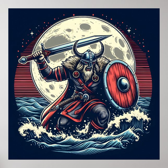 Affiche Mystic Crimson Red & White Warrier Moonlit Viking (Devant)