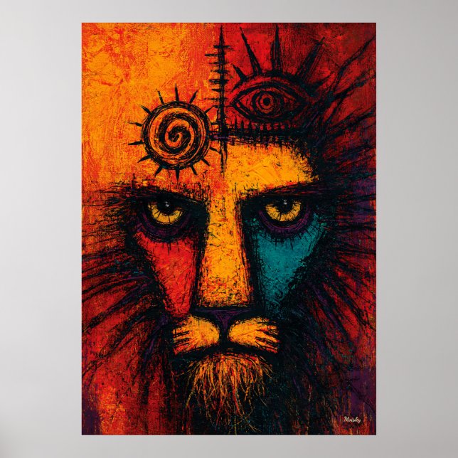 Affiche Mystic Lion Face in Color Fields Expressionist Pos (Devant)